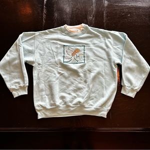 Retro Large Short Cyan Light Blue Crewneck Sweater Winter Angel